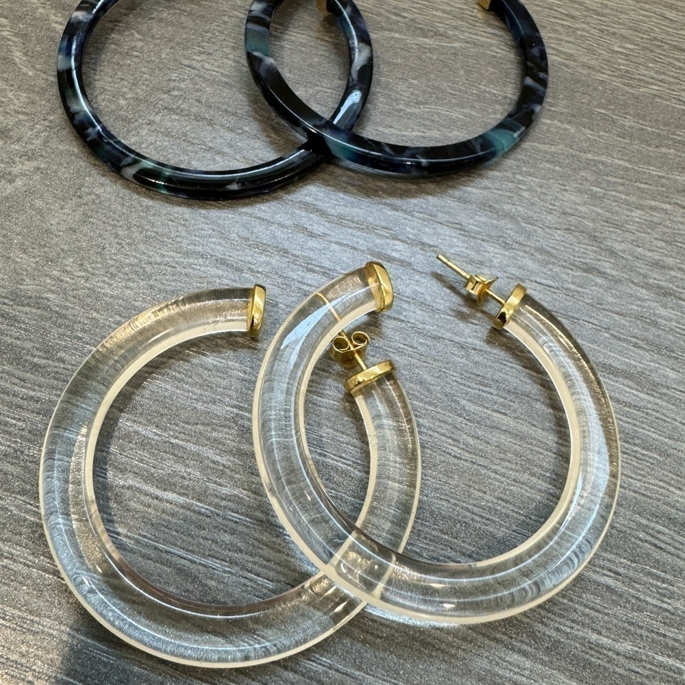 2 Set - Hoop Earrings - Clear & Blue - Picture 2 of 3